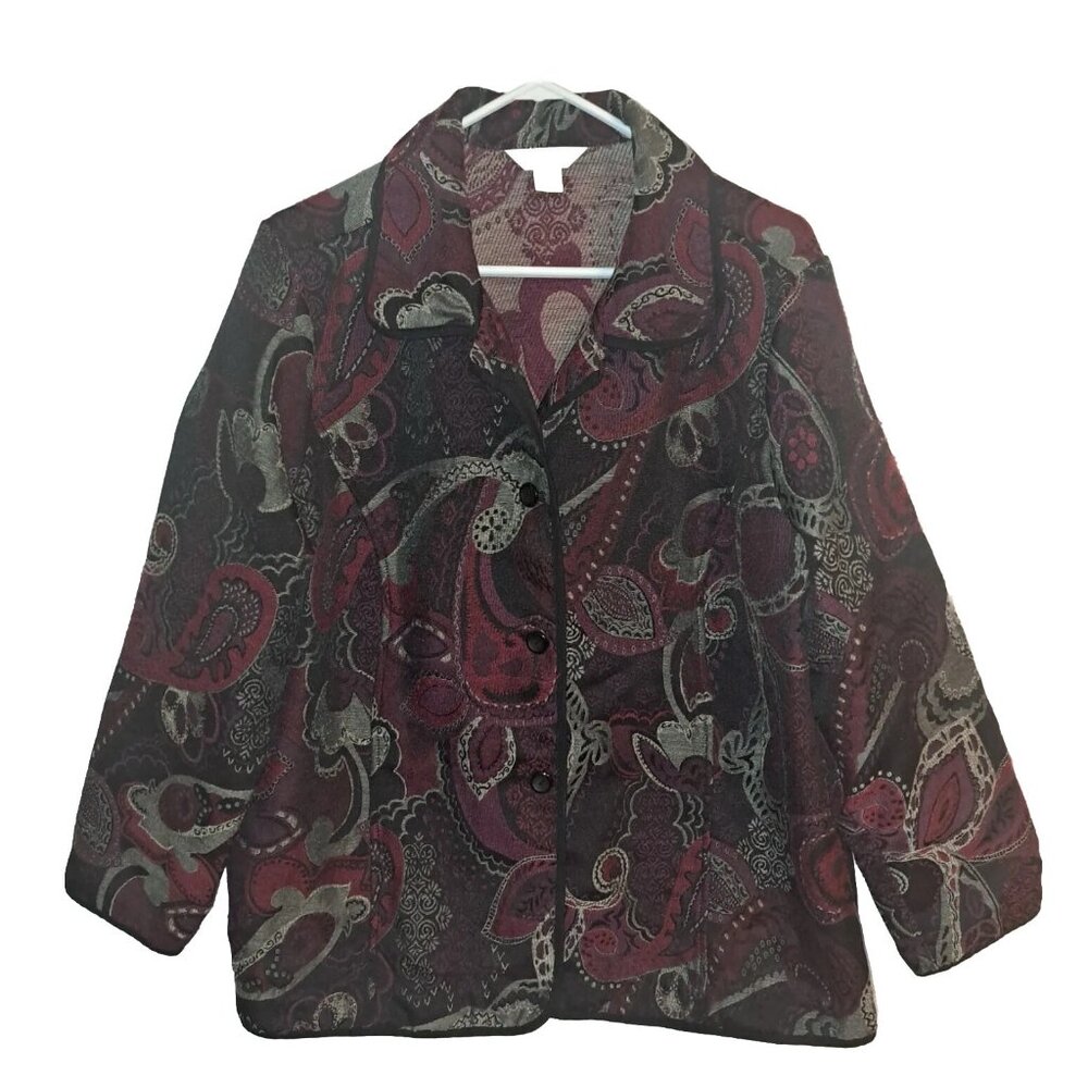CJ Banks Women’s 1X Red Gray Blazer Suit Jacket Art To Wear